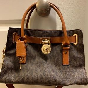 brown & tan Michael Kors satchel